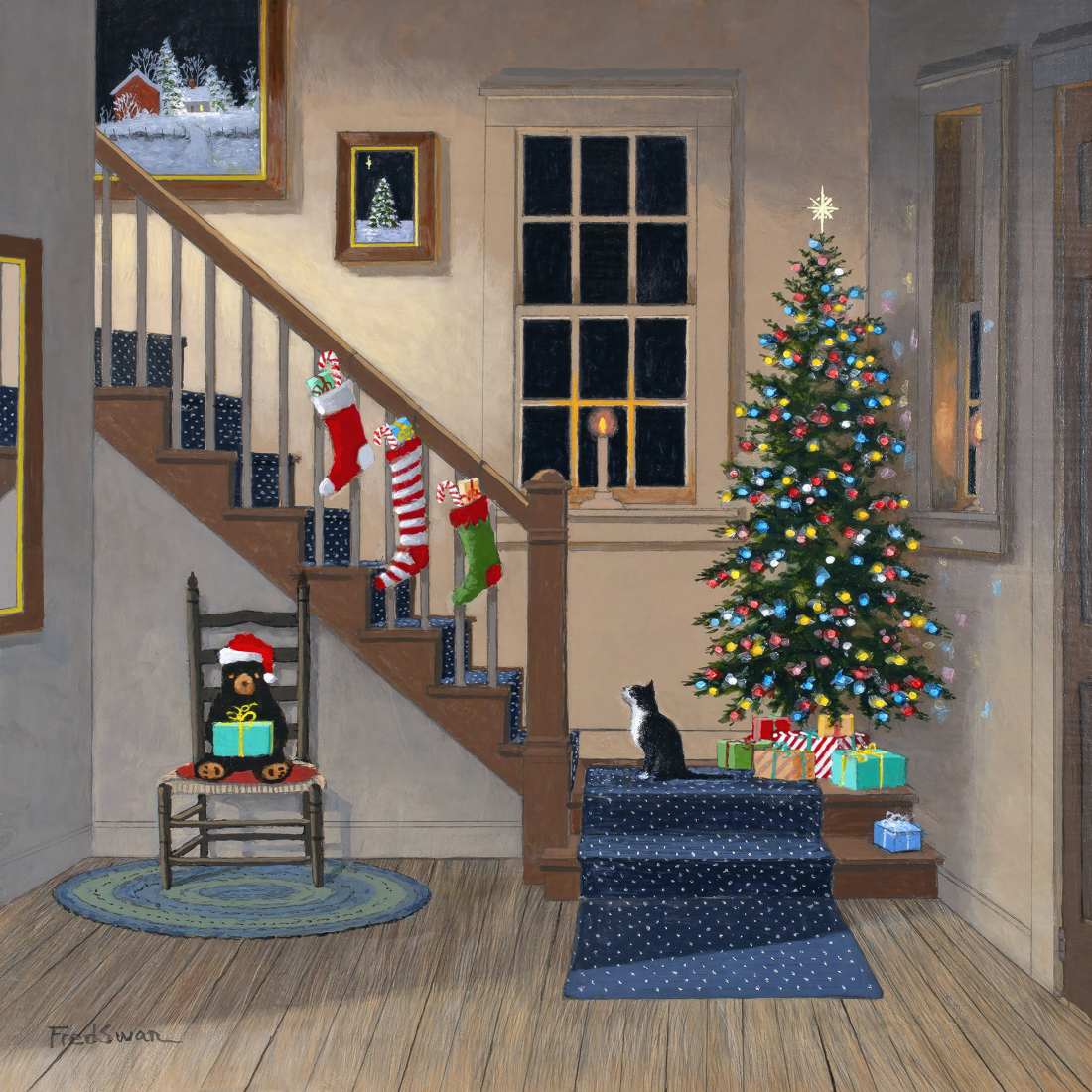 A Christmas Morning - American Realist Painting by Fred Swan